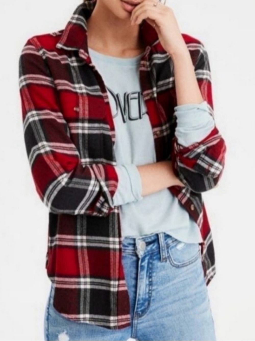 American Eagle Ahh-Mazingly Soft" Red Buffalo Plaid Flannel Size XS - NWOT